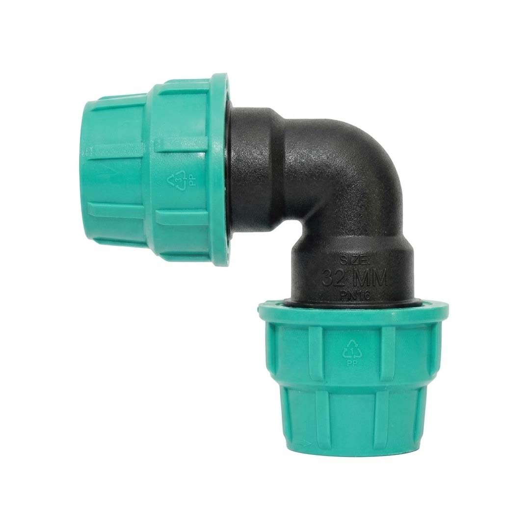 HDPE Compression 90-Degree Elbow Fitting (32mm to 63mm Sizes) — Drip Irrigation System